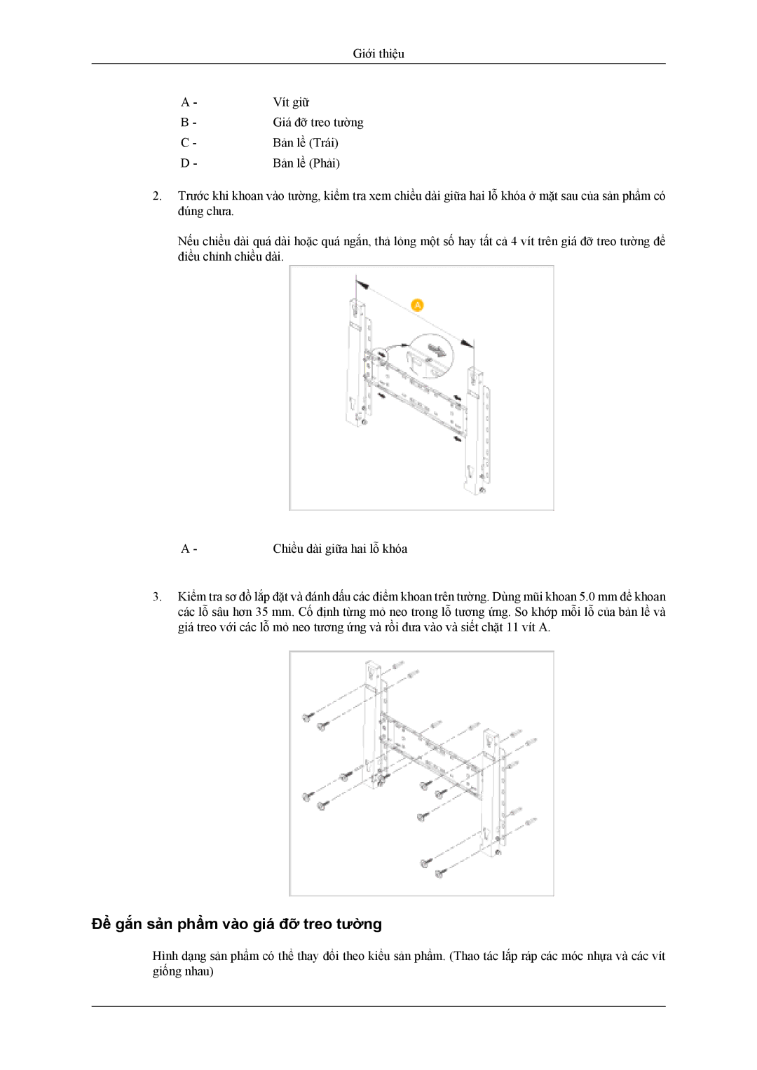 Samsung LH46MSTLBB/XY, LH40MSTLBM/XV manual Để gắn sản phẩm vào giá đỡ treo tường 