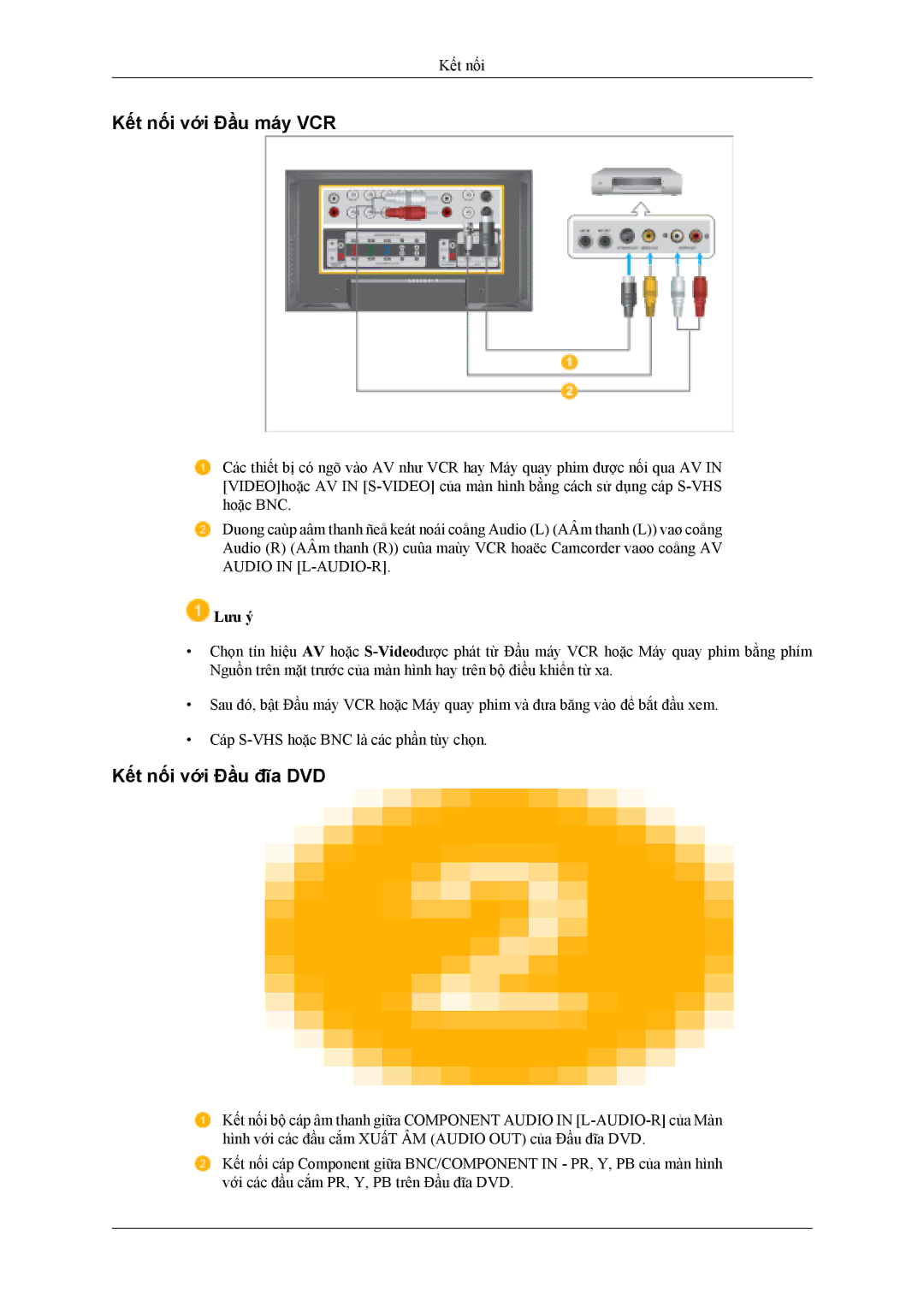 Samsung LH40MSTLBM/XV, LH46MSTLBB/XY manual Kết nối với Đầu máy VCR, Kết nối với Đầu đĩa DVD 