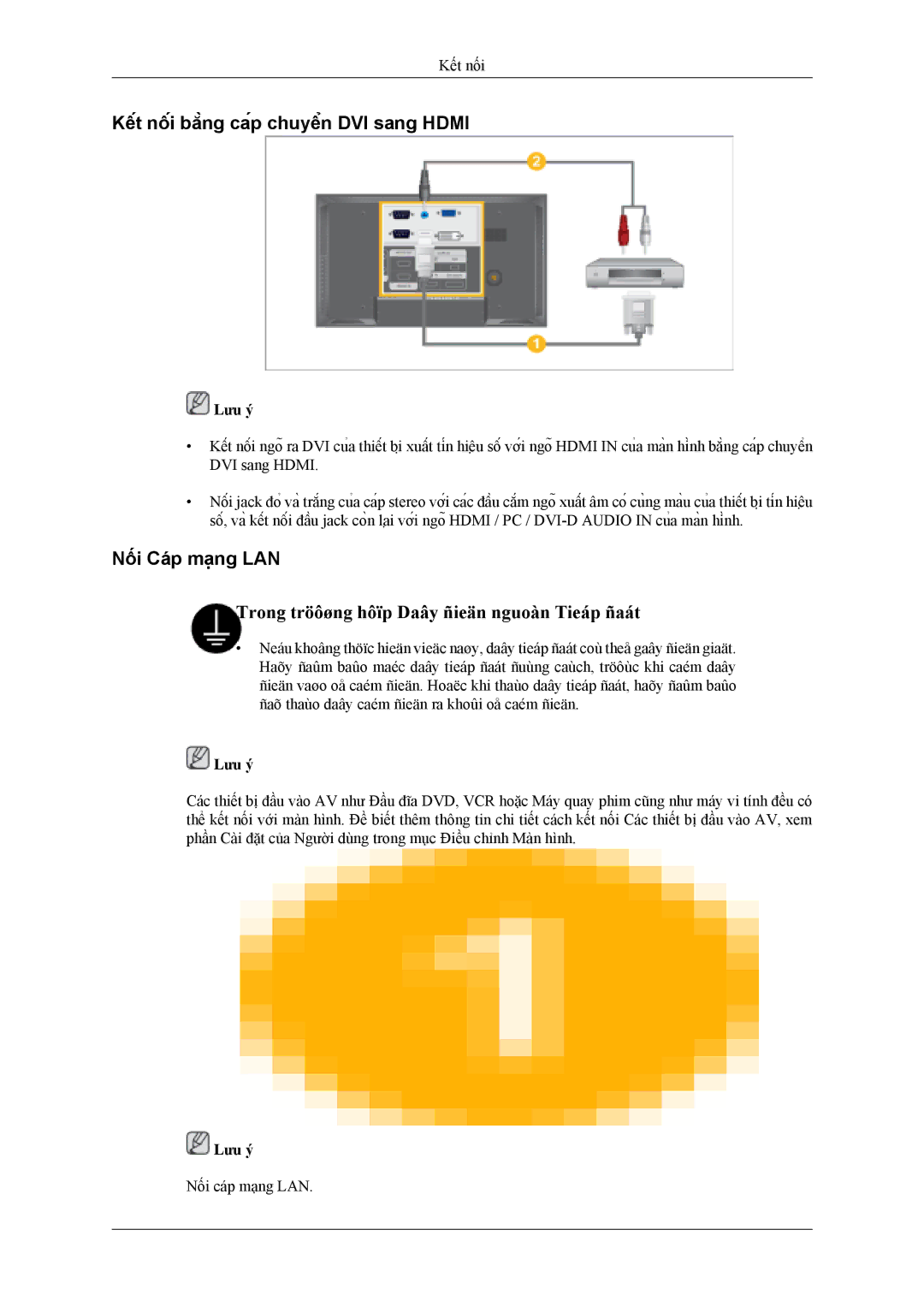 Samsung LH40MSTLBM/XV, LH46MSTLBB/XY manual Kết nối bằng cáp chuyển DVI sang Hdmi, Nối Cáp mạng LAN 
