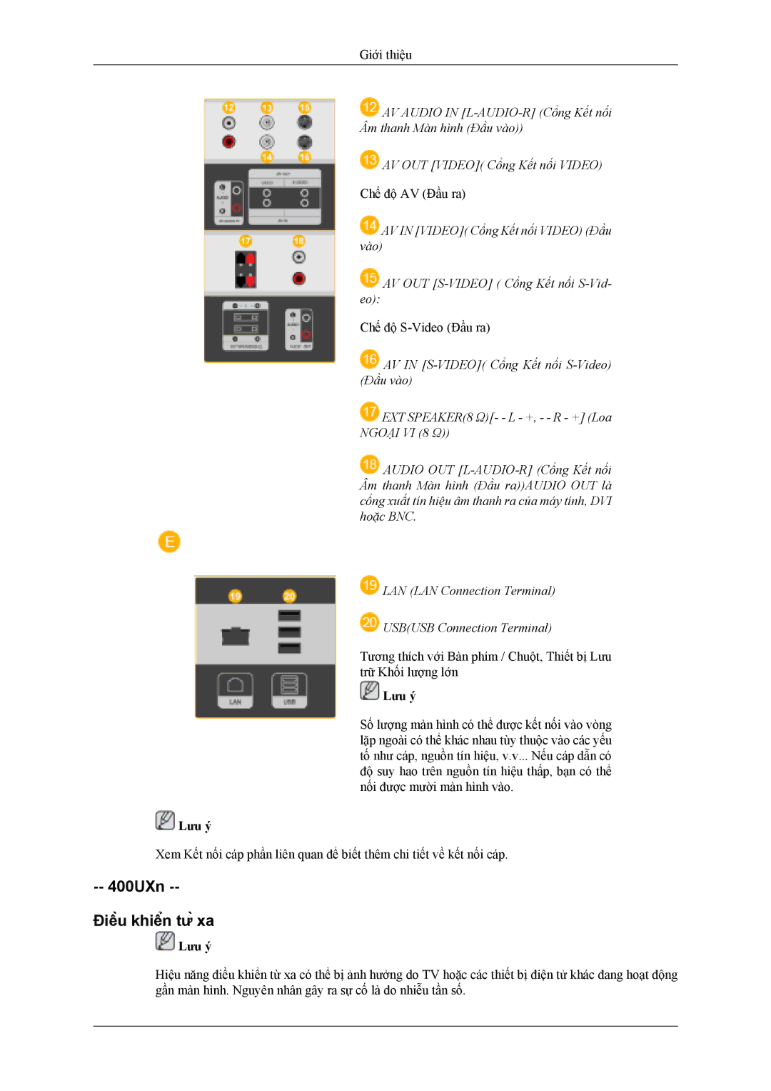 Samsung LH40MSTLBM/XV, LH46MSTLBB/XY manual 400UXn Điều khiển từ xa, Ngoại VI 8 Ω 