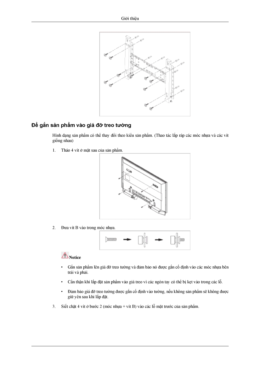 Samsung LH46MSTLBB/XY, LH40MSTLBM/XV manual Để gắn sản phẩm vào giá đỡ treo tường 