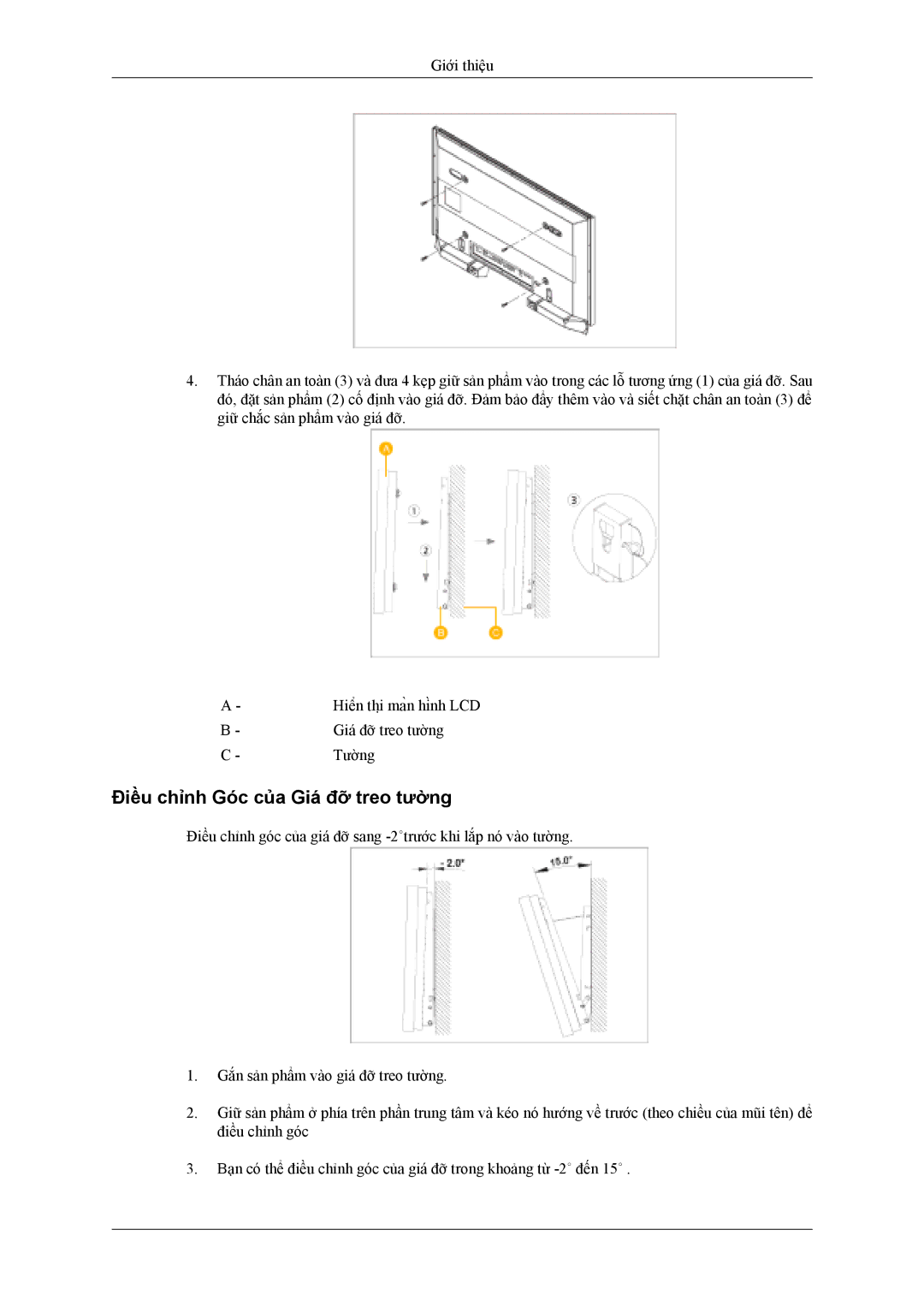 Samsung LH40MSTLBM/XV, LH46MSTLBB/XY manual Điều chỉnh Góc của Giá đỡ treo tường 