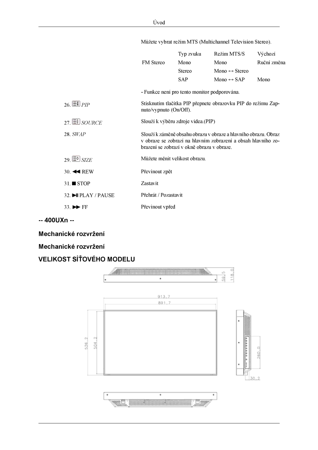 Samsung LH40MSPLBM/EN, LH46MSTLBM/EN, LH40MSTLBM/EN, LH46MSTLBB/EN, LH40MSTLBB/EN manual 400UXn Mechanické rozvržení, Swap 