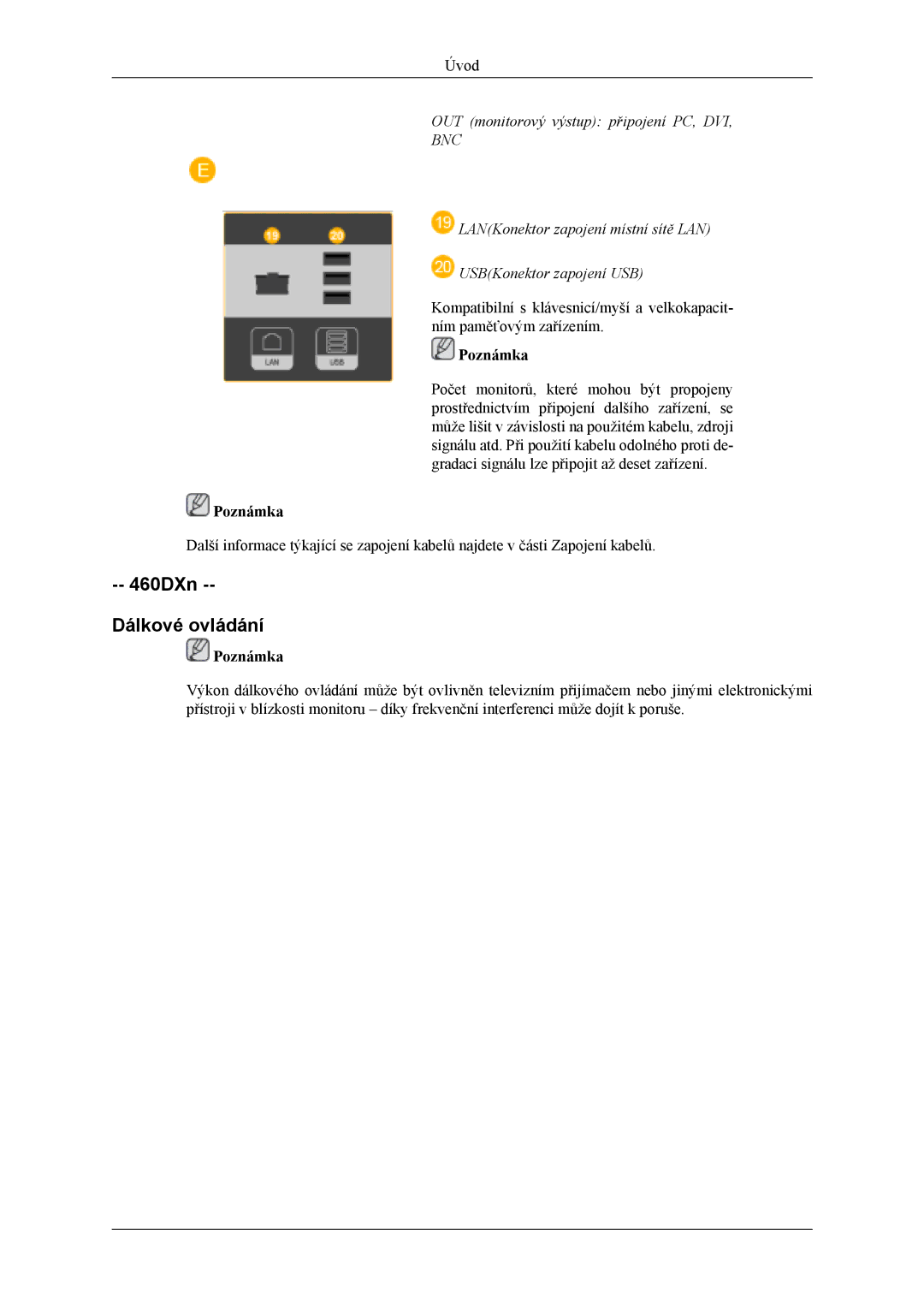 Samsung LH40MSTLBM/EN, LH46MSTLBM/EN, LH46MSTLBB/EN, LH40MSTLBB/EN, LH40MSPLBM/EN manual 460DXn Dálkové ovládání, Poznámka 