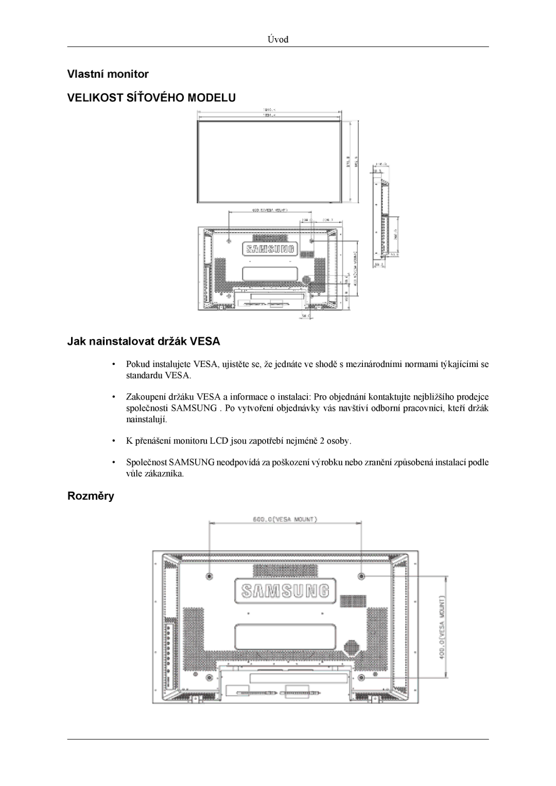 Samsung LH40MSTLBM/EN, LH46MSTLBM/EN, LH46MSTLBB/EN, LH40MSTLBB/EN, LH40MSPLBM/EN manual Vlastní monitor 