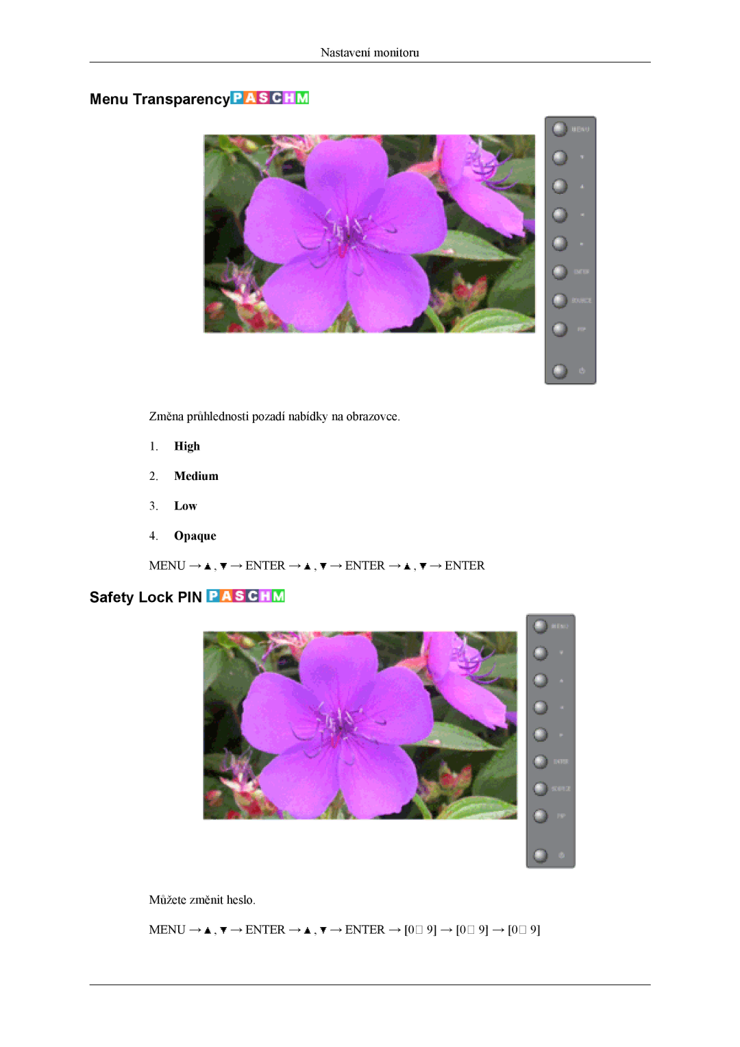 Samsung LH40MSTLBB/EN, LH46MSTLBM/EN, LH40MSTLBM/EN, LH46MSTLBB/EN, LH40MSPLBM/EN manual Menu Transparency, Safety Lock PIN 