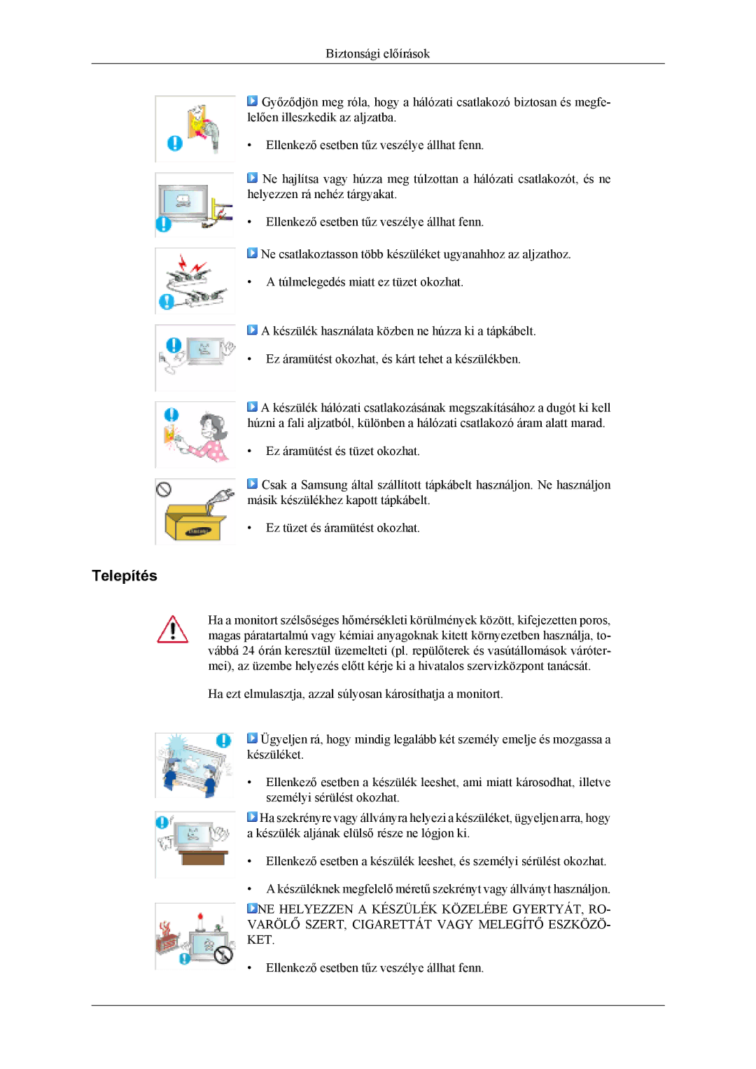 Samsung LH40MSTLBB/EN, LH46MSTLBM/EN, LH40MSTLBM/EN, LH46MSTLBB/EN, LH40MSPLBM/EN manual Telepítés 