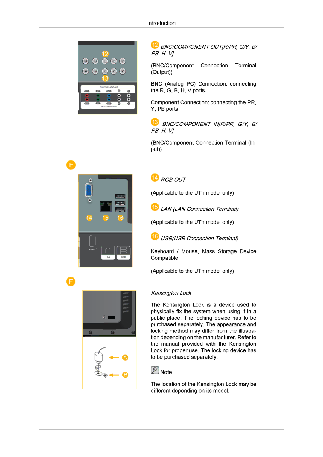 Samsung LH46MVTLBB/EN, LH46MVTLBN/EN, LH46MVQLBB/EN, LH46MVULBB/EN, LH46MVPLBB/EN manual Bnc/Component Inr/Pr, G/Y, B/ Pb, H 