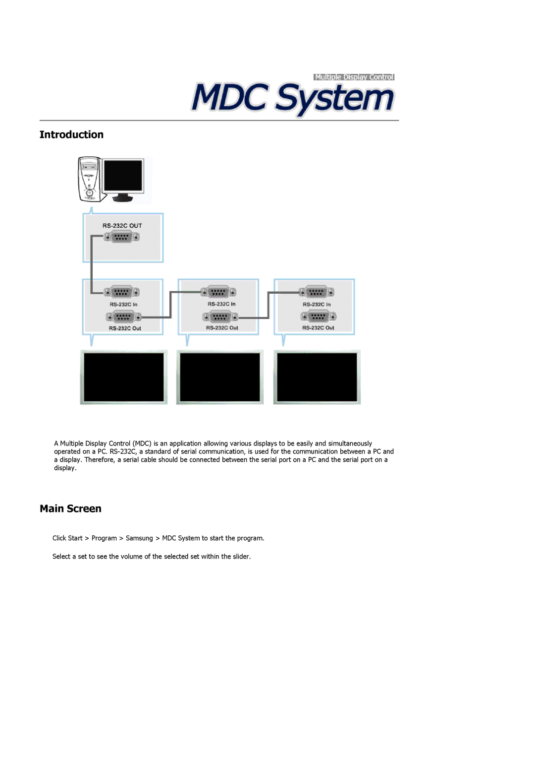 Samsung LH46MVQLBB/EN, LH46MVTLBN/EN, LH46MVULBB/EN, LH46MVPLBB/EN, LH46MVTLBB/EN, LH46MVTLBN/XY Introduction, Main Screen 