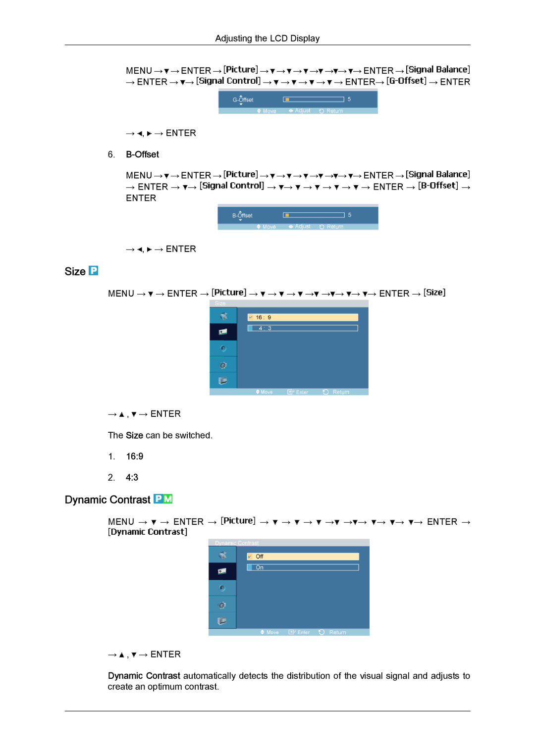 Samsung LH46MVULBB/XY, LH46MVTLBN/EN, LH46MVQLBB/EN, LH46MVULBB/EN, LH46MVPLBB/EN, LH46MVTLBB/EN manual Size, Dynamic Contrast 