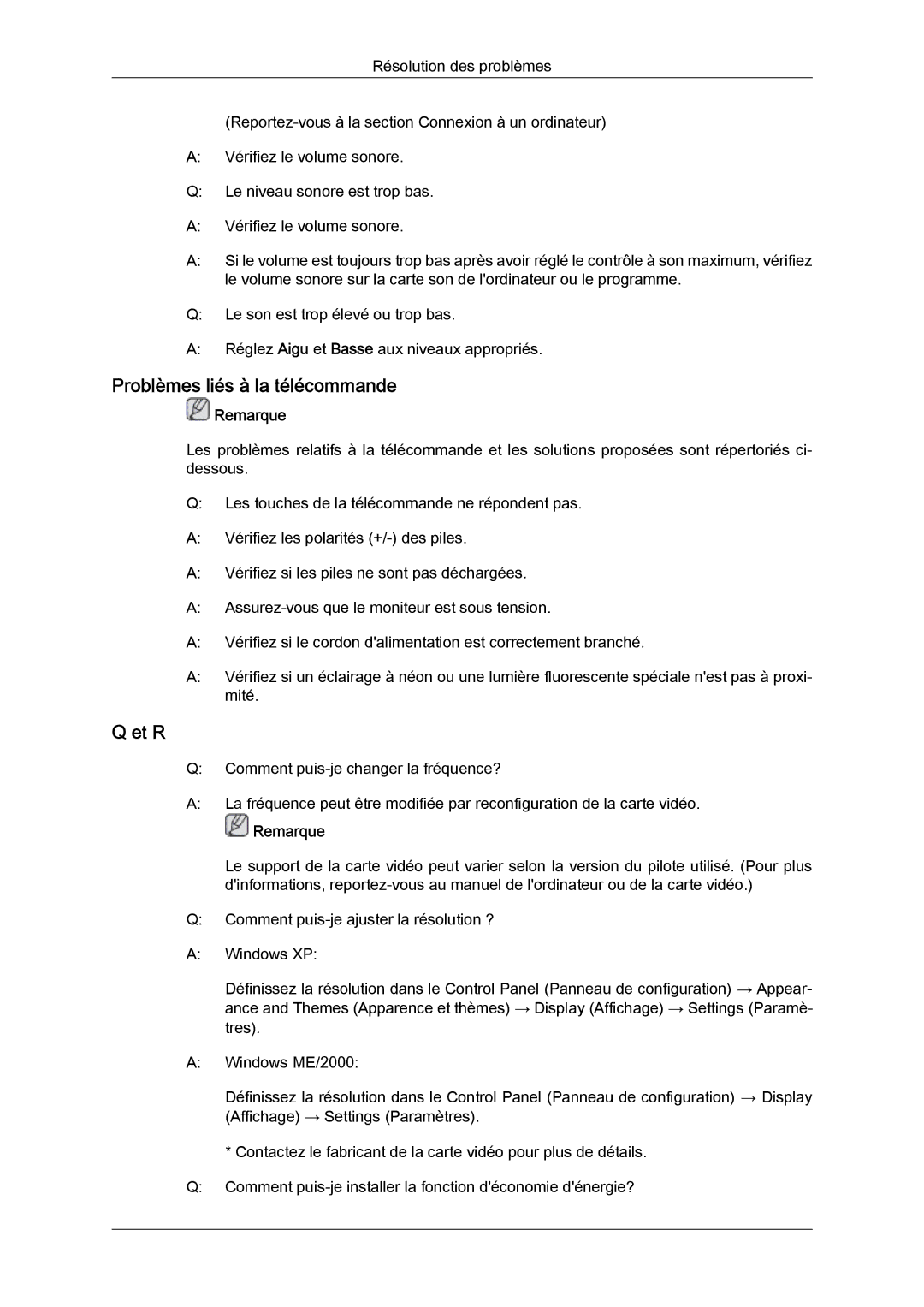 Samsung LH46MVPLBB/EN, LH46MVTLBN/EN, LH46MVQLBB/EN, LH46MVULBB/EN, LH46MVTLBB/EN manual Problèmes liés à la télécommande, Et R 