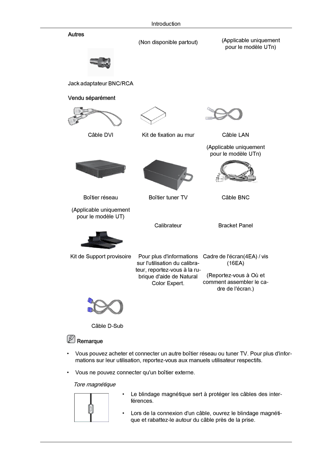 Samsung LH46MVQLBB/EN, LH46MVTLBN/EN, LH46MVULBB/EN, LH46MVPLBB/EN, LH46MVTLBB/EN manual Vendu séparément, Tore magnétique 