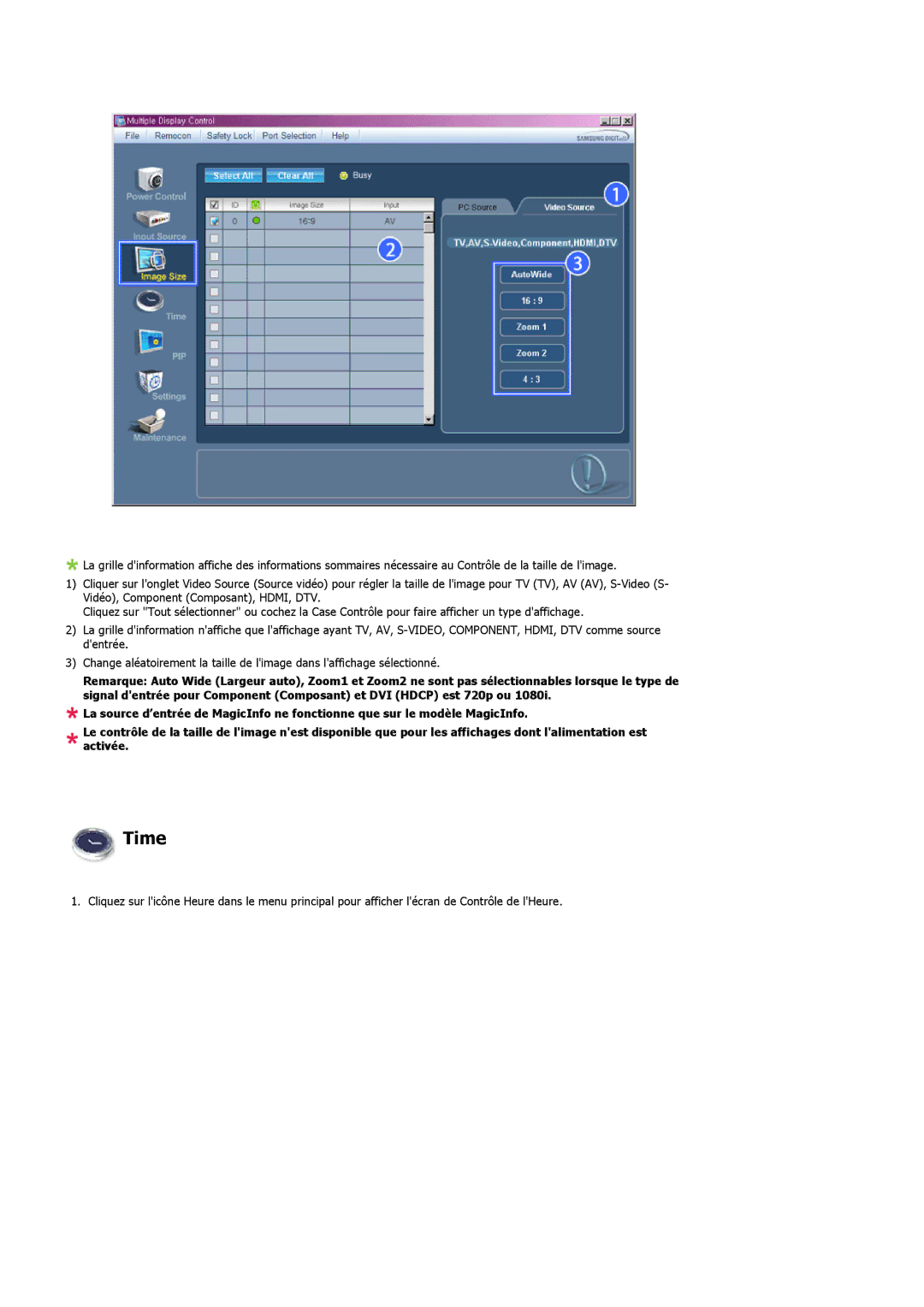 Samsung LH46MVPLBB/EN, LH46MVTLBN/EN, LH46MVQLBB/EN, LH46MVULBB/EN, LH46MVTLBB/EN manual Time 