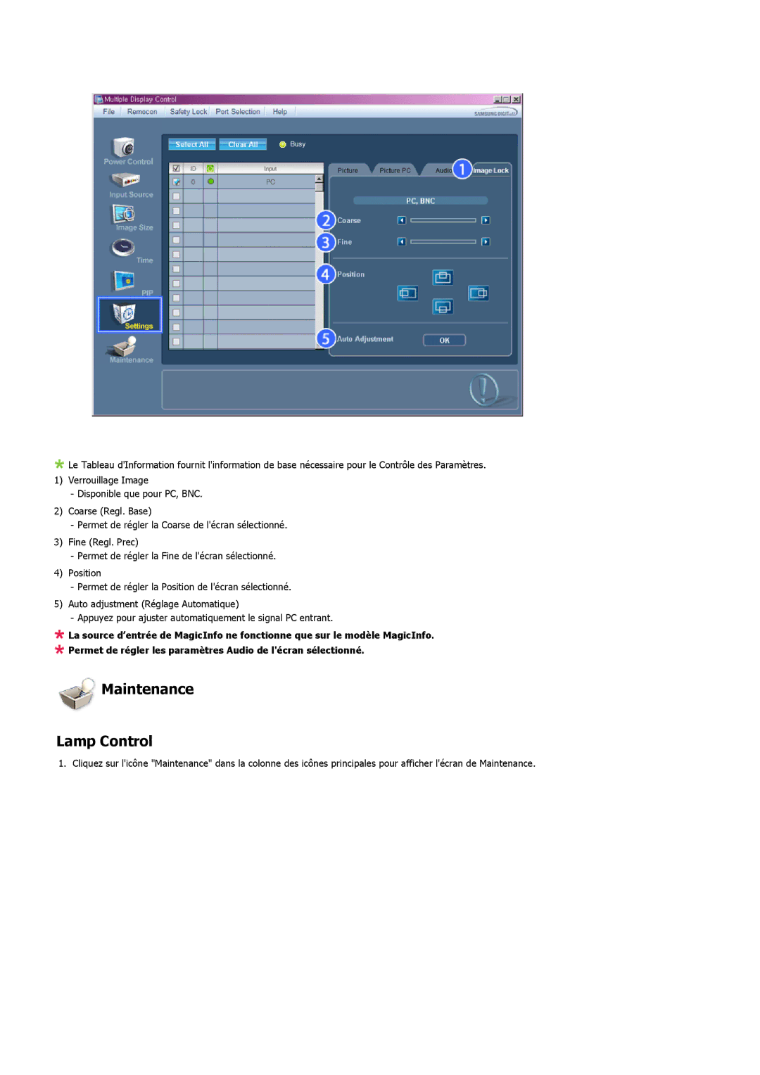 Samsung LH46MVTLBN/EN, LH46MVQLBB/EN, LH46MVULBB/EN, LH46MVPLBB/EN, LH46MVTLBB/EN manual Maintenance Lamp Control 