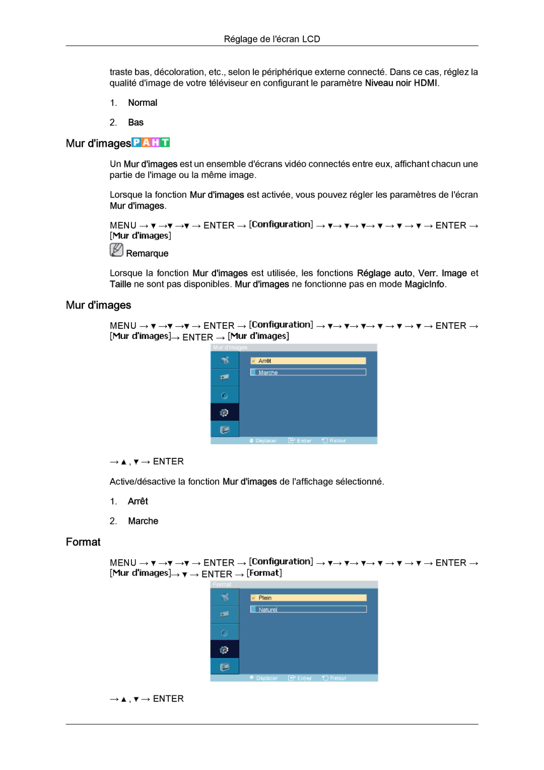 Samsung LH46MVQLBB/EN, LH46MVTLBN/EN, LH46MVULBB/EN, LH46MVPLBB/EN, LH46MVTLBB/EN manual Mur dimages, Format, Normal Bas 