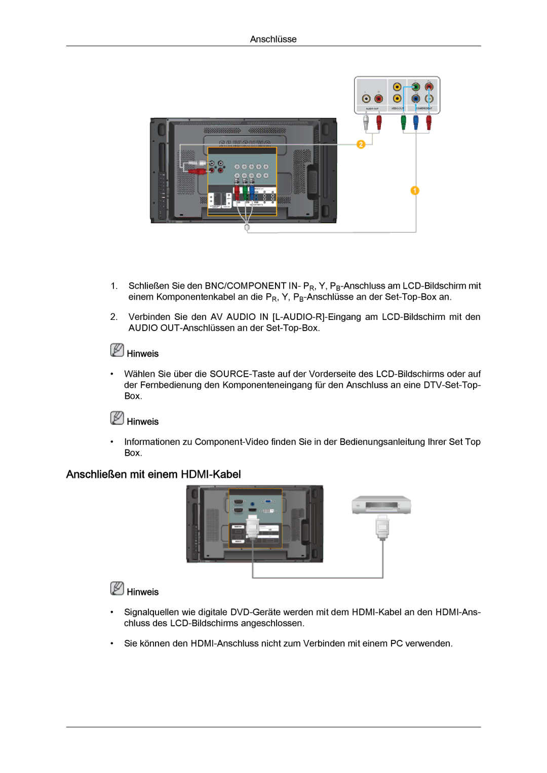 Samsung LH46MVPLBB/EN, LH46MVTLBN/EN, LH46MVQLBB/EN, LH46MVULBB/EN, LH46MVTLBB/EN manual Anschließen mit einem HDMI-Kabel 