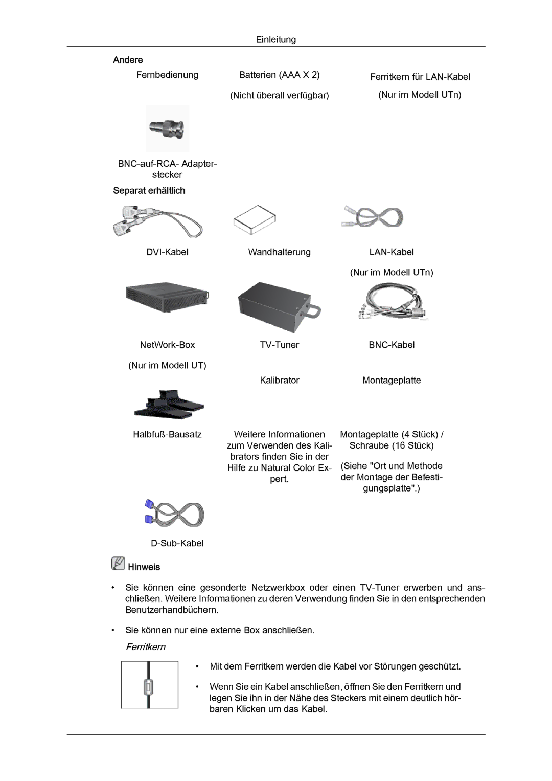 Samsung LH46MVPLBB/EN, LH46MVTLBN/EN, LH46MVQLBB/EN, LH46MVULBB/EN, LH46MVTLBB/EN manual Separat erhältlich 