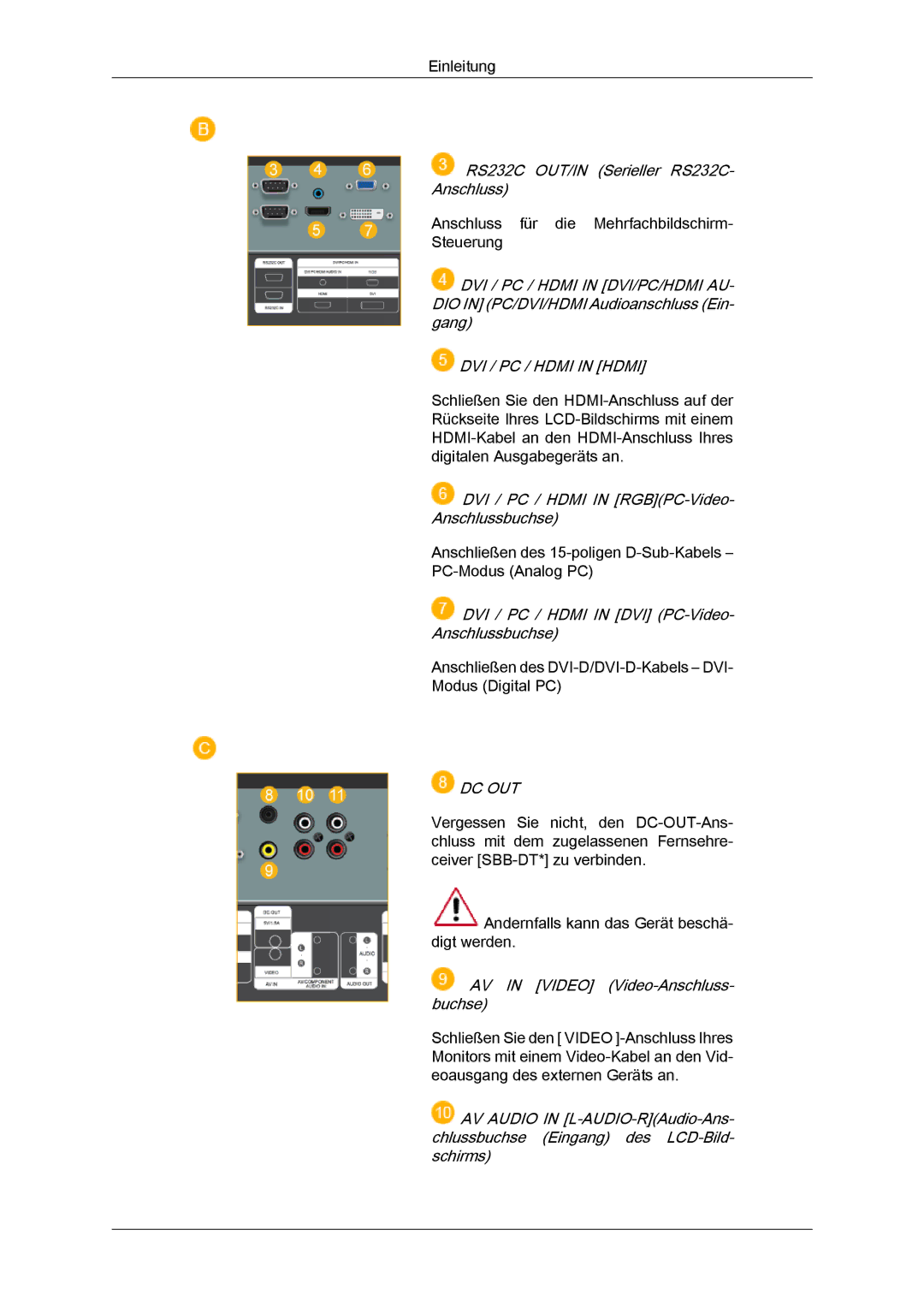 Samsung LH46MVQLBB/EN, LH46MVTLBN/EN, LH46MVULBB/EN, LH46MVPLBB/EN, LH46MVTLBB/EN manual DVI / PC / Hdmi in Hdmi, Dc Out 