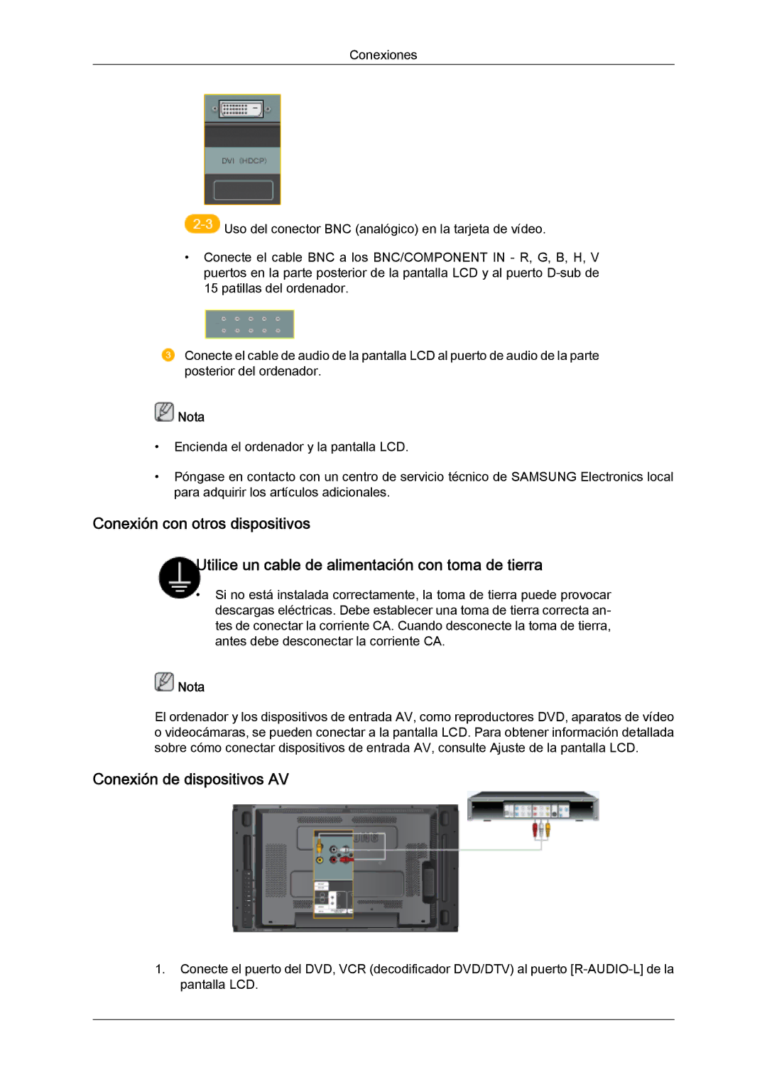 Samsung LH46MVPLBB/EN, LH46MVTLBN/EN, LH46MVQLBB/EN, LH46MVULBB/EN, LH46MVTLBB/EN manual Conexión de dispositivos AV 