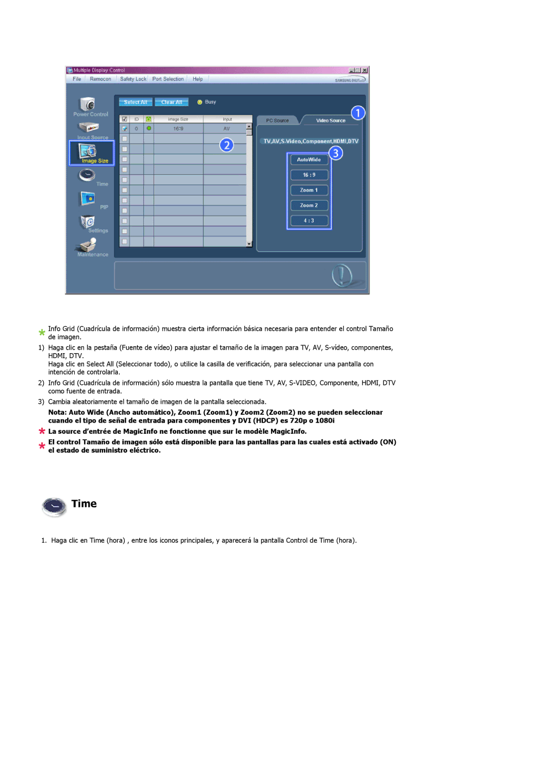 Samsung LH46MVPLBB/EN, LH46MVTLBN/EN, LH46MVQLBB/EN, LH46MVULBB/EN, LH46MVTLBB/EN manual Time 