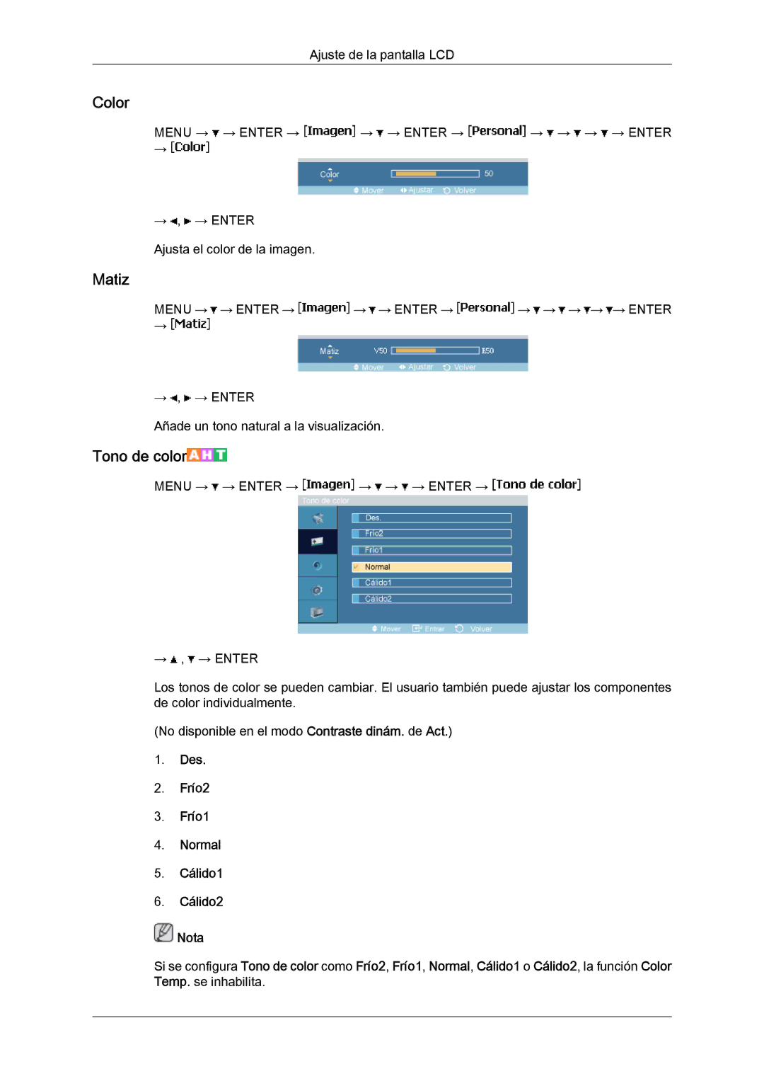 Samsung LH46MVQLBB/EN, LH46MVTLBN/EN, LH46MVULBB/EN, LH46MVPLBB/EN, LH46MVTLBB/EN manual Color, Matiz 