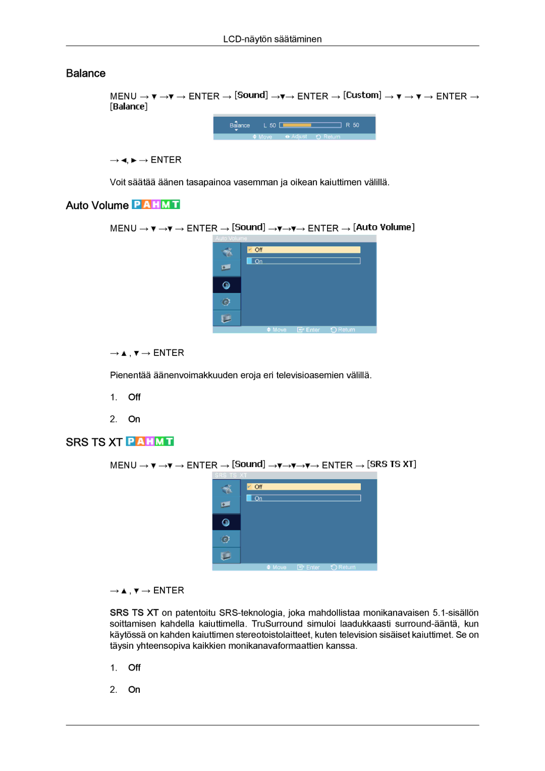 Samsung LH46MVTLBB/EN, LH46MVTLBN/EN, LH46MVQLBB/EN, LH46MVULBB/EN, LH46MVPLBB/EN manual Balance, Auto Volume 