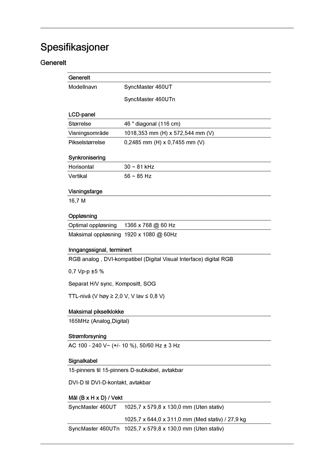 Samsung LH46MVPLBB/EN, LH46MVTLBN/EN, LH46MVQLBB/EN, LH46MVULBB/EN, LH46MVTLBB/EN manual Generelt 