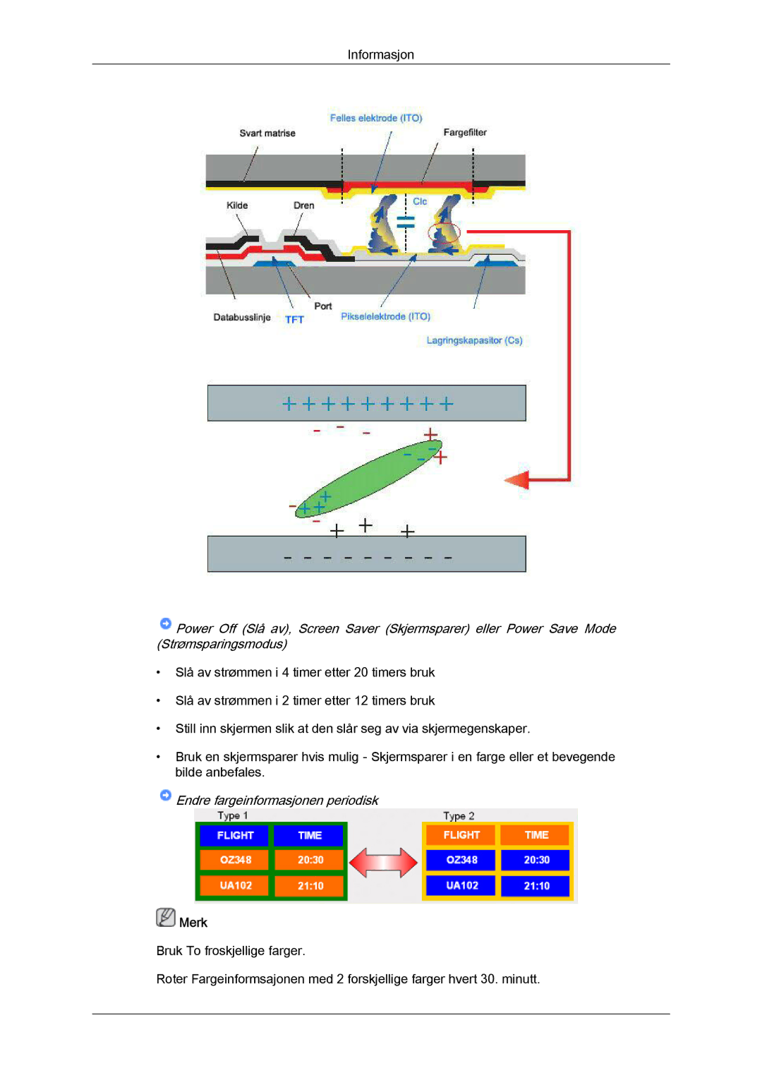 Samsung LH46MVPLBB/EN, LH46MVTLBN/EN, LH46MVQLBB/EN, LH46MVULBB/EN, LH46MVTLBB/EN manual Endre fargeinformasjonen periodisk 