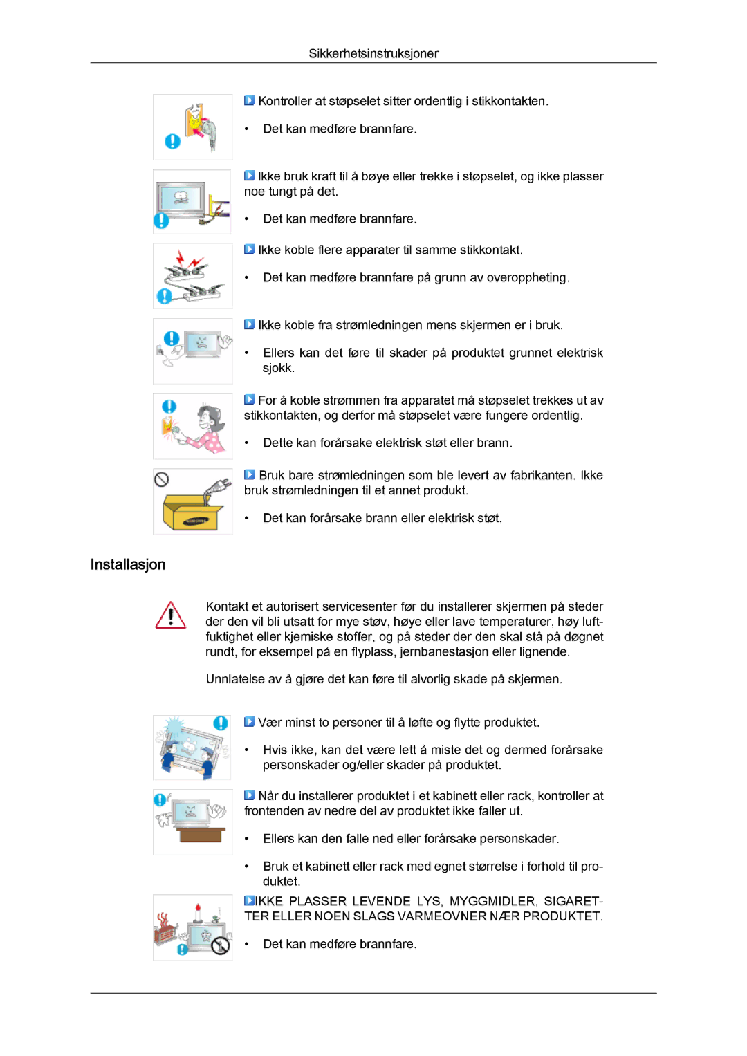 Samsung LH46MVPLBB/EN, LH46MVTLBN/EN, LH46MVQLBB/EN, LH46MVULBB/EN, LH46MVTLBB/EN manual Installasjon 