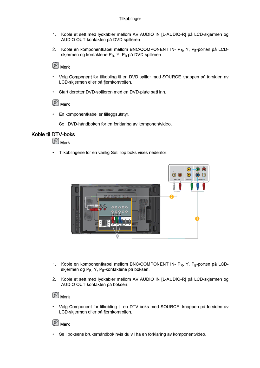 Samsung LH46MVTLBN/EN, LH46MVQLBB/EN, LH46MVULBB/EN, LH46MVPLBB/EN, LH46MVTLBB/EN manual Koble til DTV-boks 