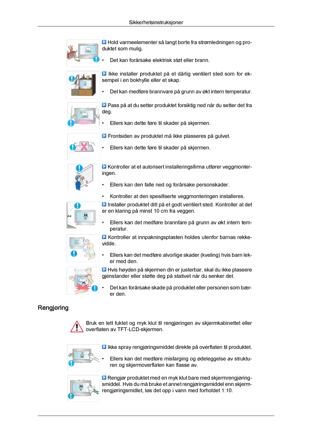 Samsung LH46MVTLBB/EN, LH46MVTLBN/EN, LH46MVQLBB/EN, LH46MVULBB/EN, LH46MVPLBB/EN manual Rengjøring 