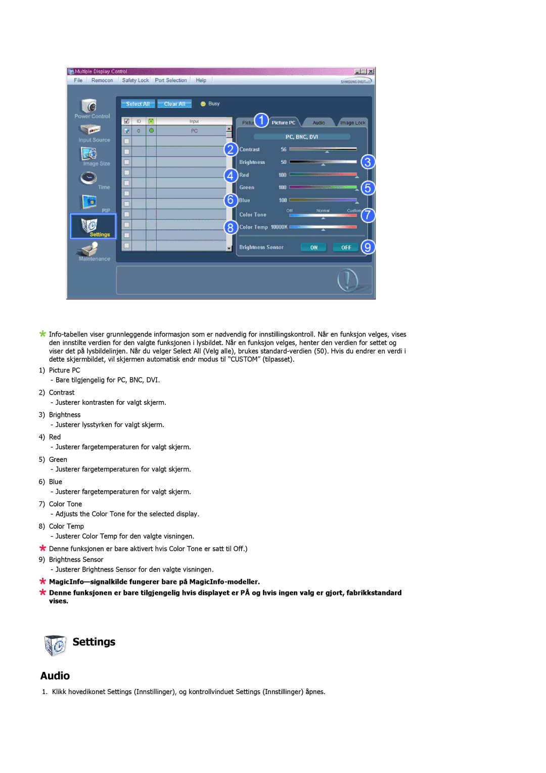 Samsung LH46MVULBB/EN, LH46MVTLBN/EN, LH46MVQLBB/EN, LH46MVPLBB/EN, LH46MVTLBB/EN manual Settings Audio 