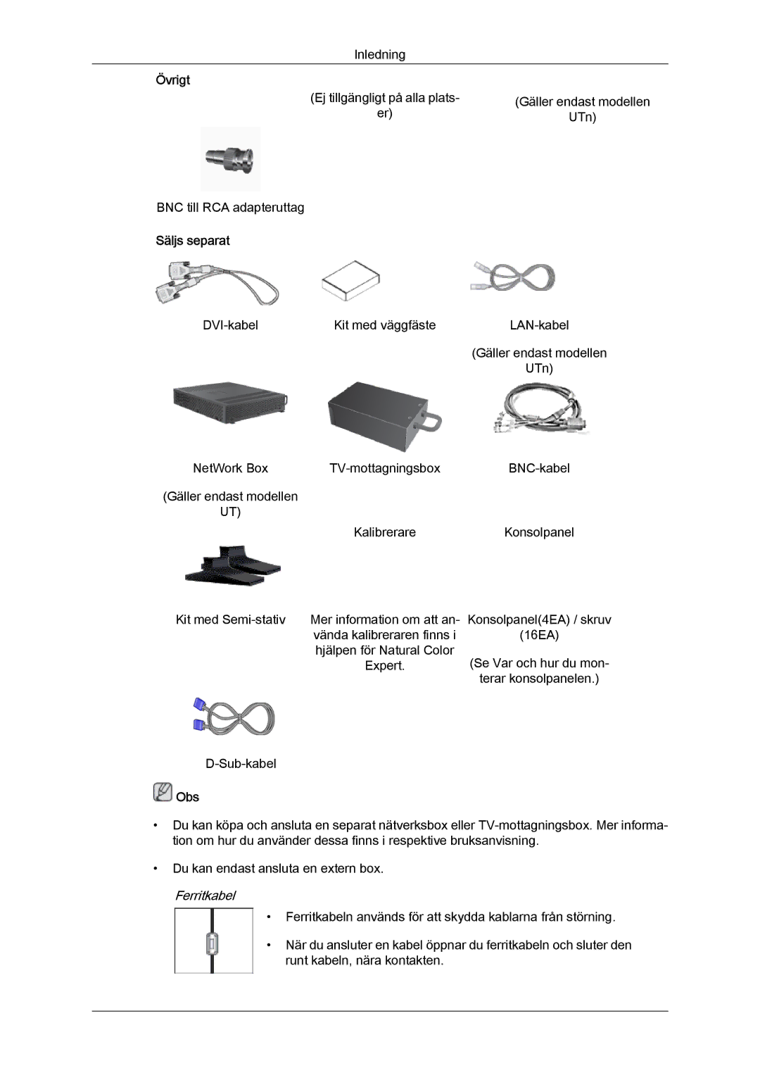 Samsung LH46MVQLBB/EN, LH46MVTLBN/EN, LH46MVULBB/EN, LH46MVPLBB/EN, LH46MVTLBB/EN manual Säljs separat, Ferritkabel 