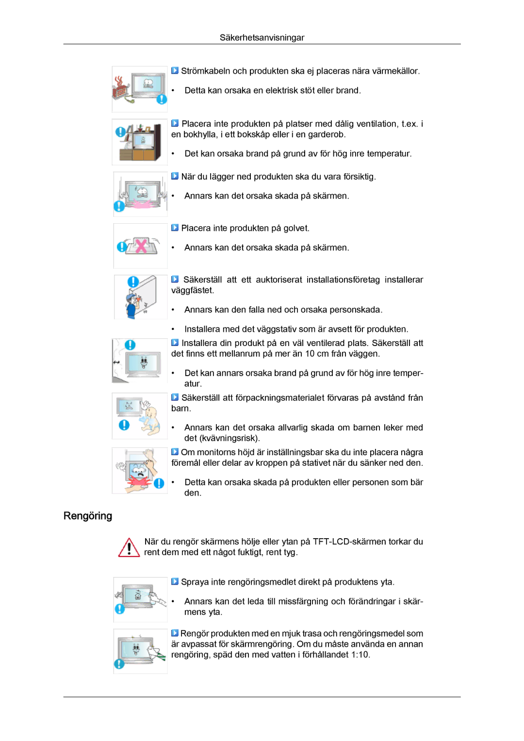 Samsung LH46MVTLBB/EN, LH46MVTLBN/EN, LH46MVQLBB/EN, LH46MVULBB/EN, LH46MVPLBB/EN manual Rengöring 