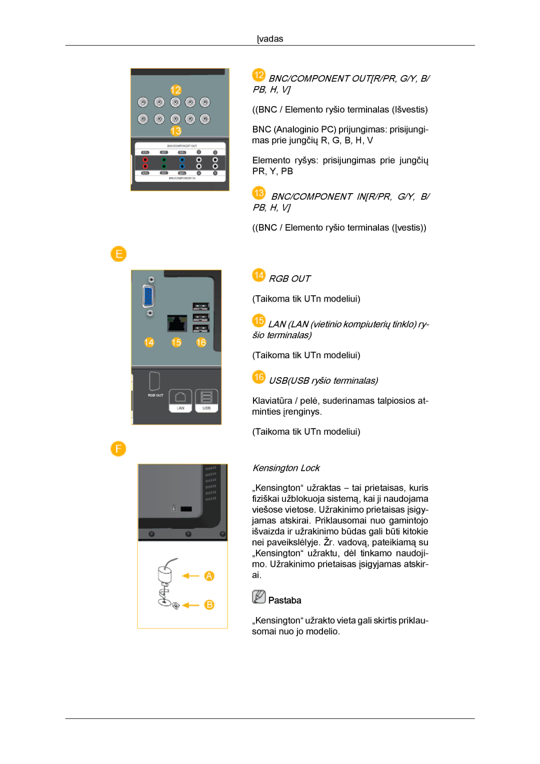 Samsung LH46MVTLBN/EN manual Bnc/Component Inr/Pr, G/Y, B/ Pb, H 