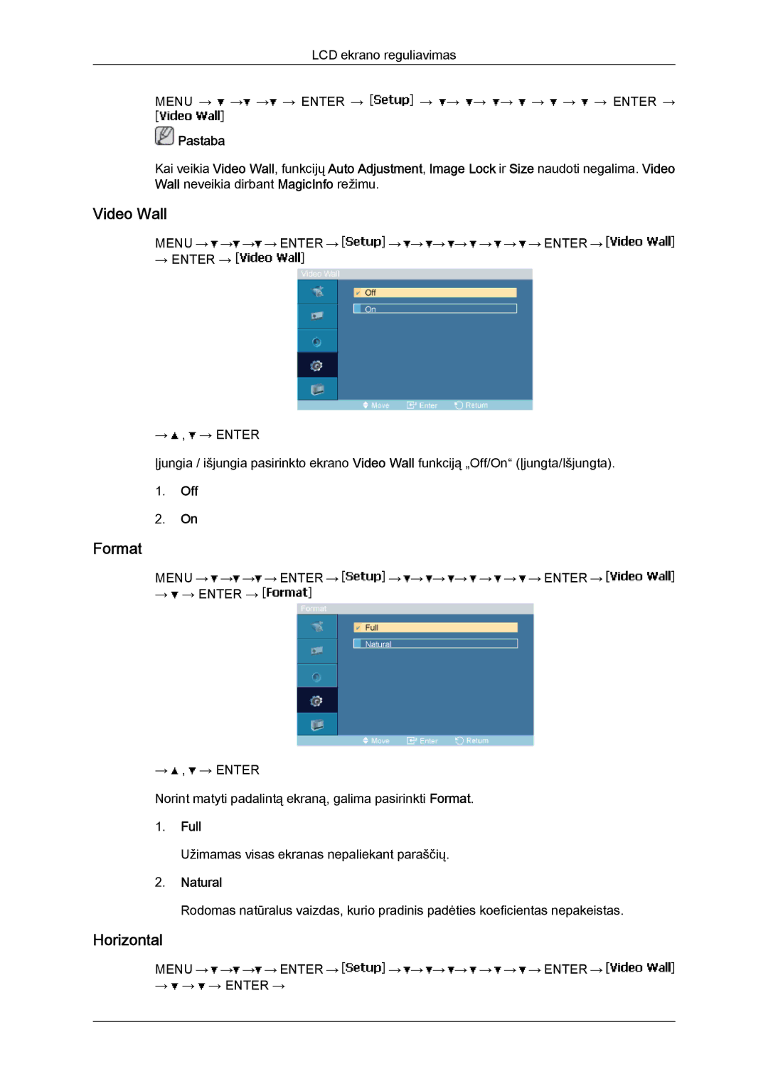 Samsung LH46MVTLBN/EN manual Format, Horizontal, Full, Natural 