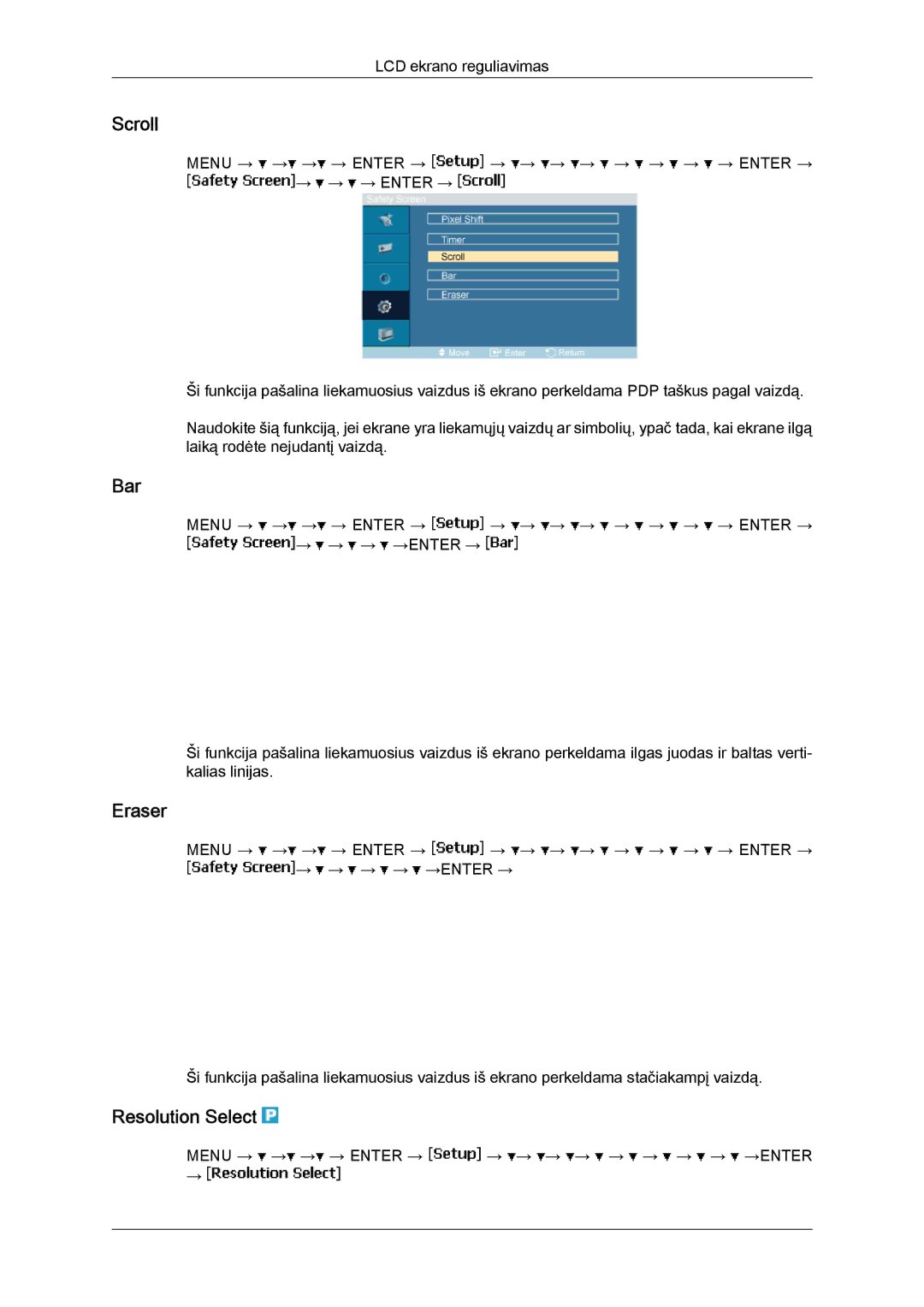 Samsung LH46MVTLBN/EN manual Scroll, Bar, Eraser, Resolution Select 