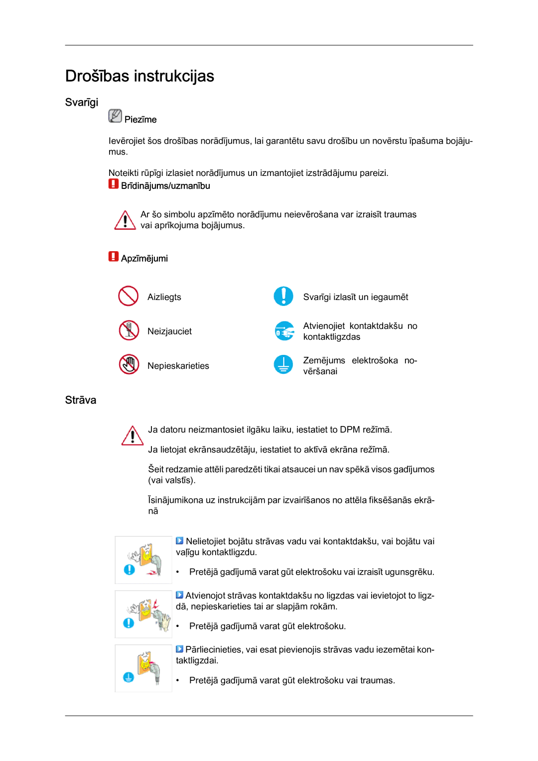 Samsung LH46MVTLBN/EN manual Svarīgi, Strāva, Piezīme, Brīdinājums/uzmanību, Apzīmējumi 