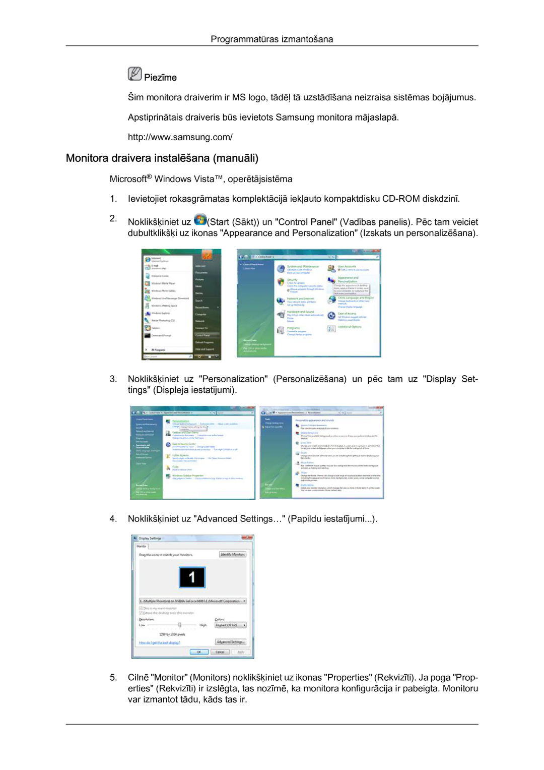 Samsung LH46MVTLBN/EN manual Monitora draivera instalēšana manuāli 