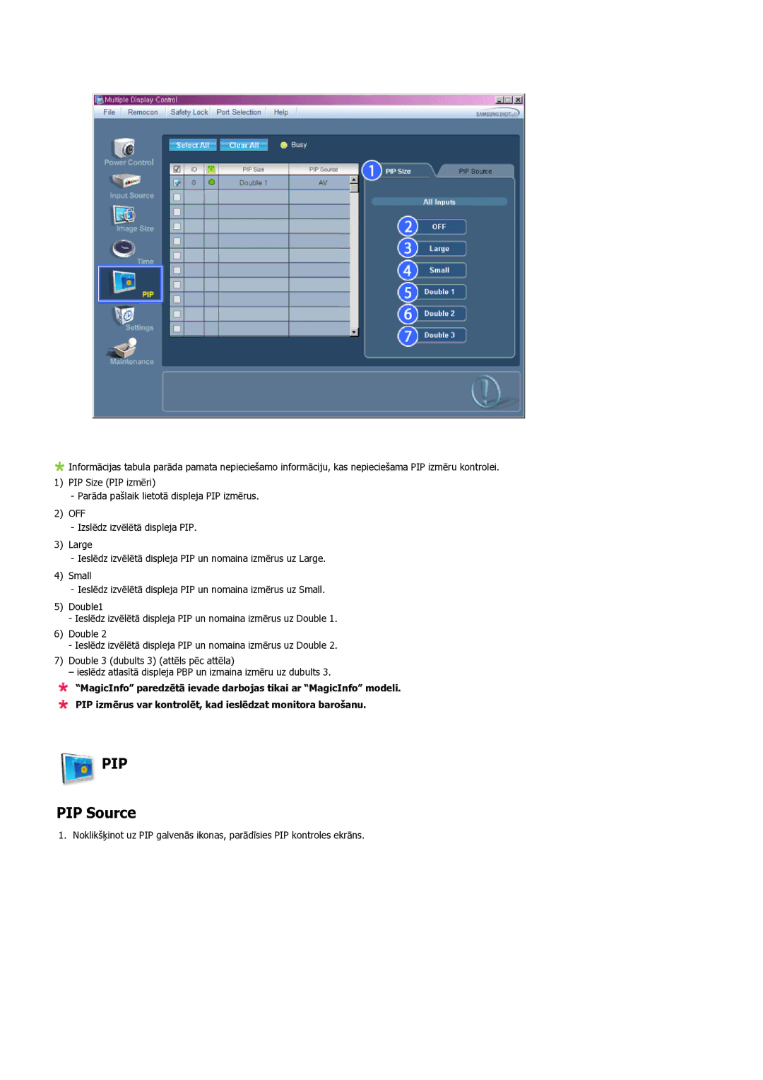 Samsung LH46MVTLBN/EN manual PIP Source 