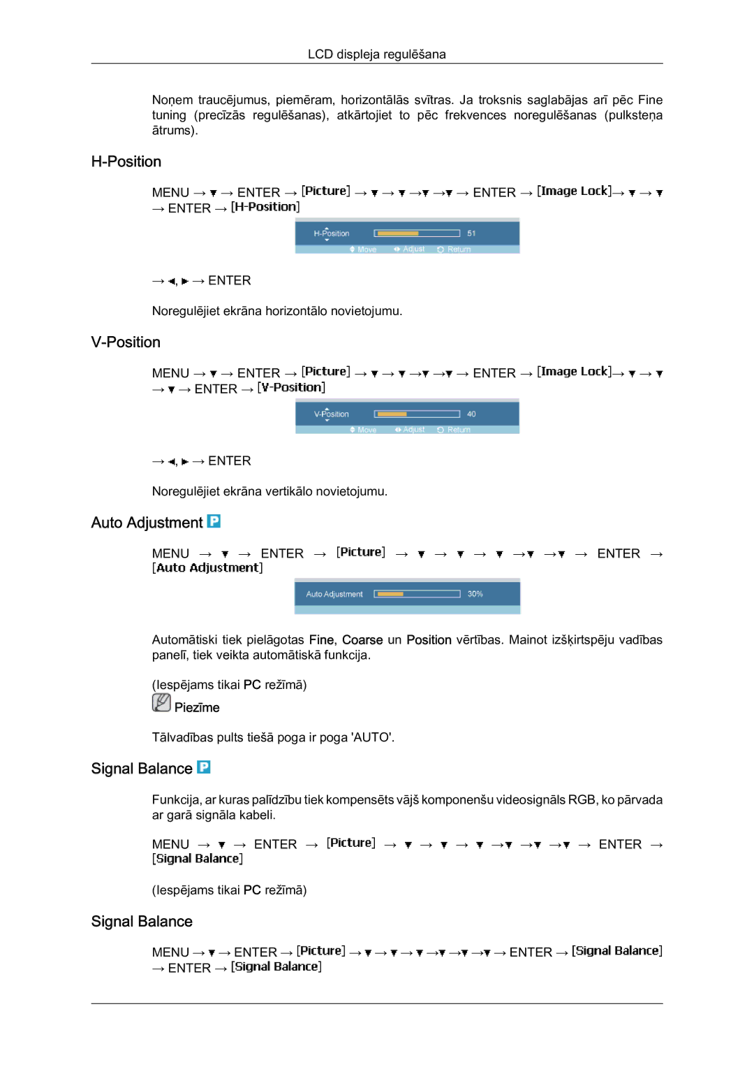 Samsung LH46MVTLBN/EN manual Position, Auto Adjustment, Signal Balance 