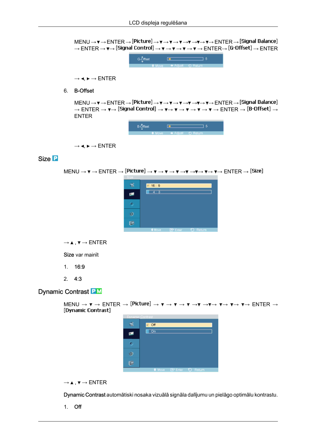 Samsung LH46MVTLBN/EN manual Size, Dynamic Contrast, Off 