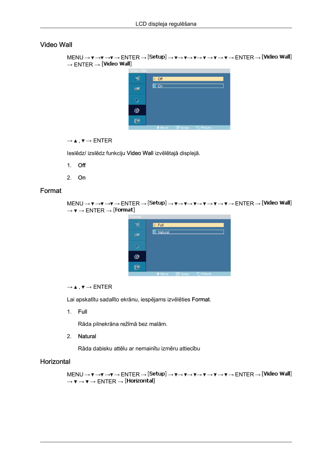 Samsung LH46MVTLBN/EN manual Format, Horizontal, Full, Natural 