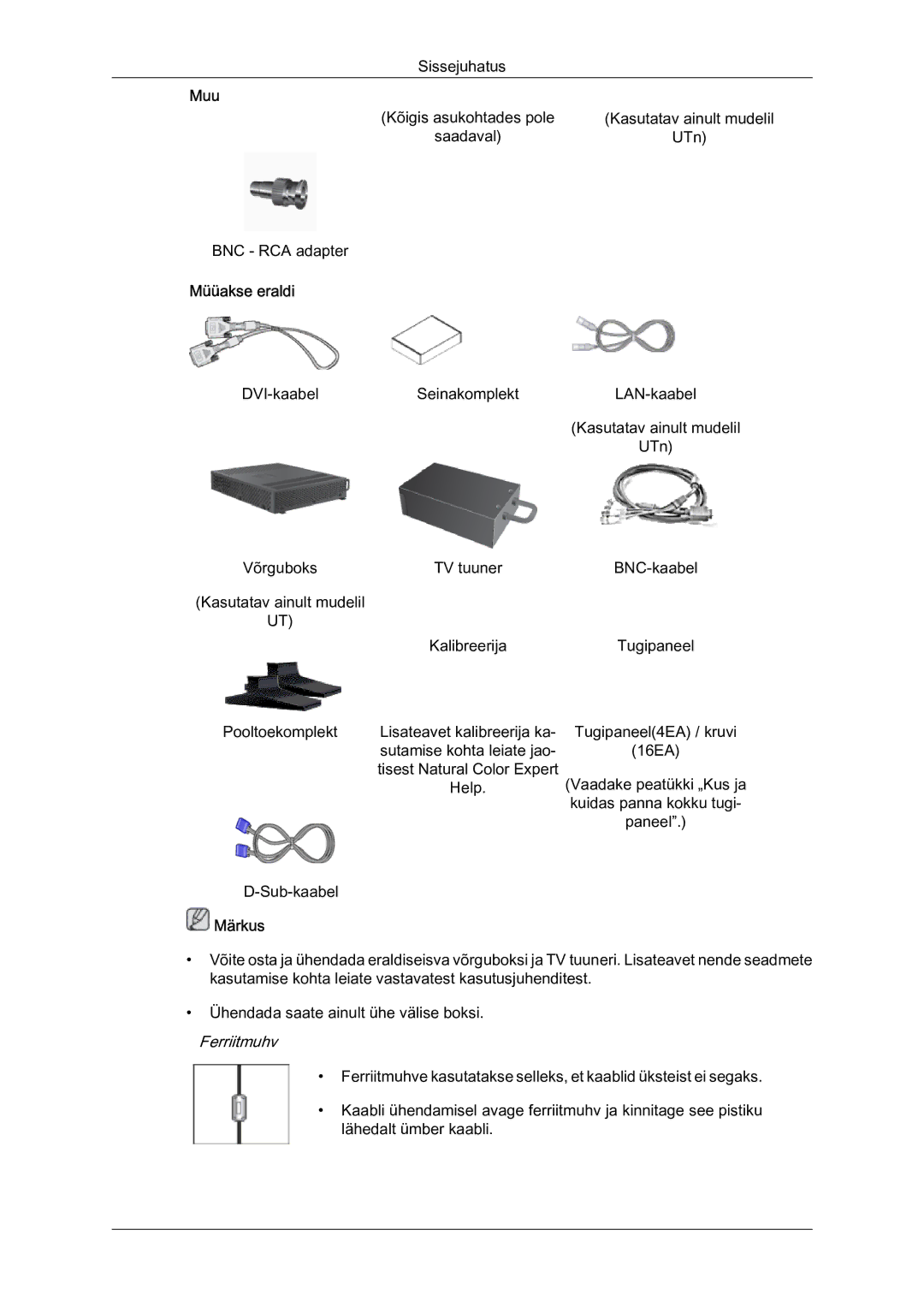 Samsung LH46MVTLBN/EN manual Müüakse eraldi, Ferriitmuhv 