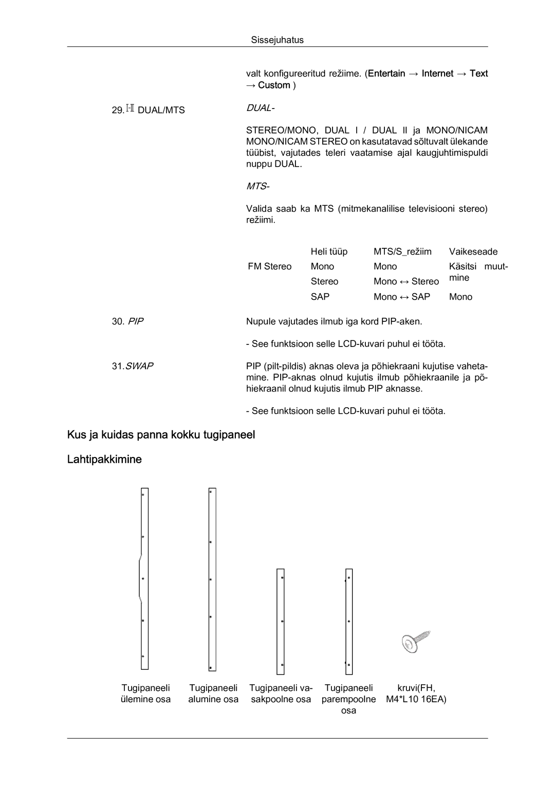 Samsung LH46MVTLBN/EN manual Kus ja kuidas panna kokku tugipaneel Lahtipakkimine, → Custom 