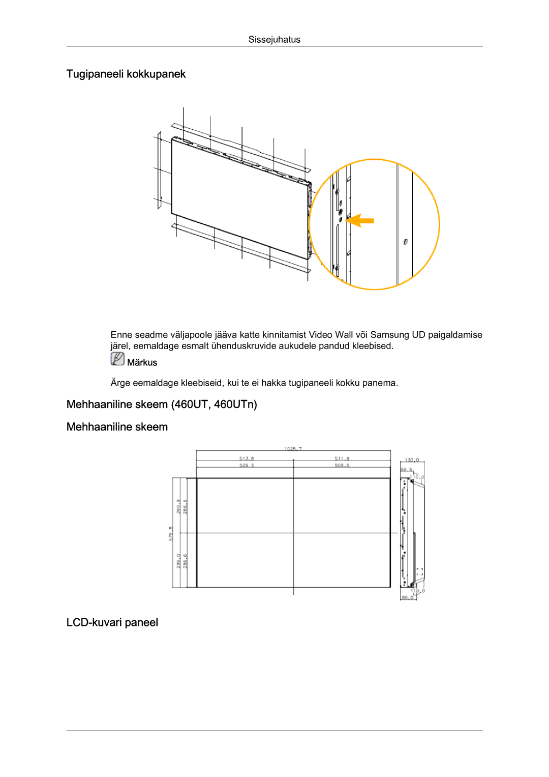 Samsung LH46MVTLBN/EN manual Tugipaneeli kokkupanek, Mehhaaniline skeem 460UT, 460UTn LCD-kuvari paneel 