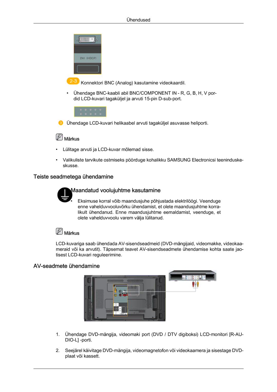 Samsung LH46MVTLBN/EN manual AV-seadmete ühendamine 