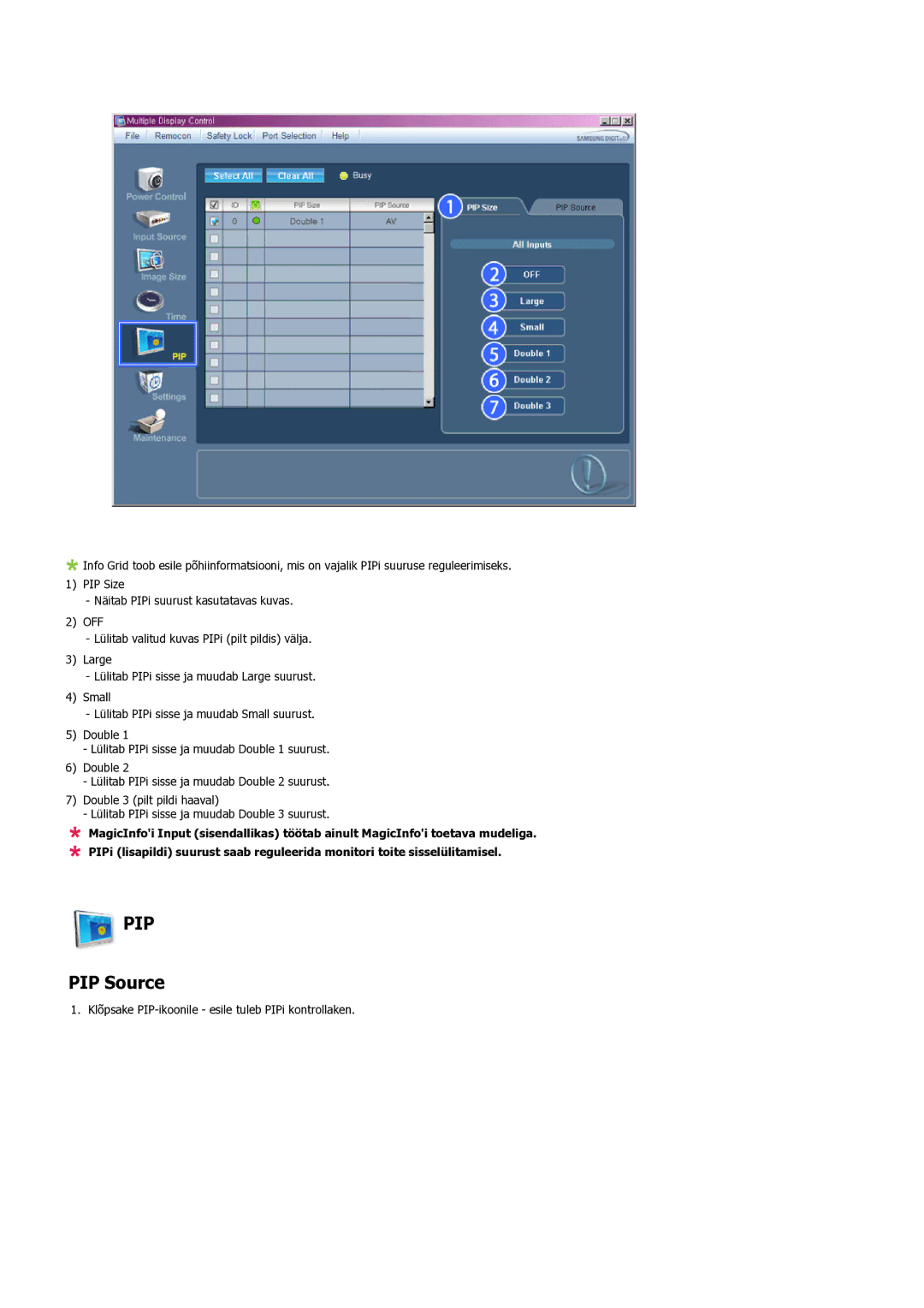 Samsung LH46MVTLBN/EN manual PIP Source 