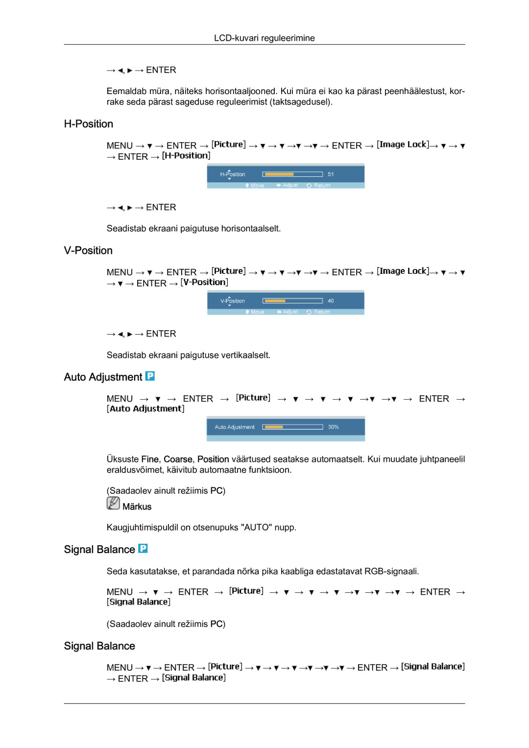 Samsung LH46MVTLBN/EN manual Position, Auto Adjustment, Signal Balance 