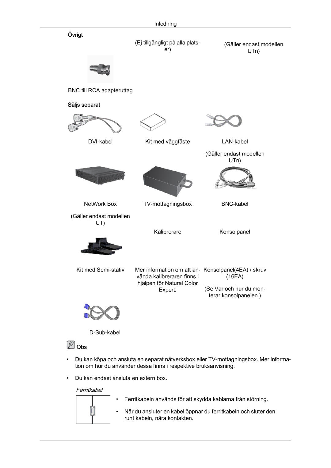 Samsung LH46MVTLBN/EN manual Säljs separat, Ferritkabel 